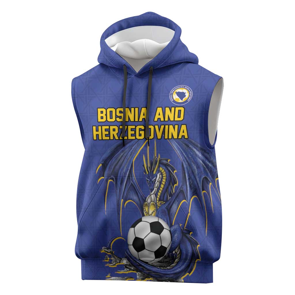 Custom Bosnia and Herzegovina Football 2026 Sleeveless Hoodie Blue Dragon National Pride
