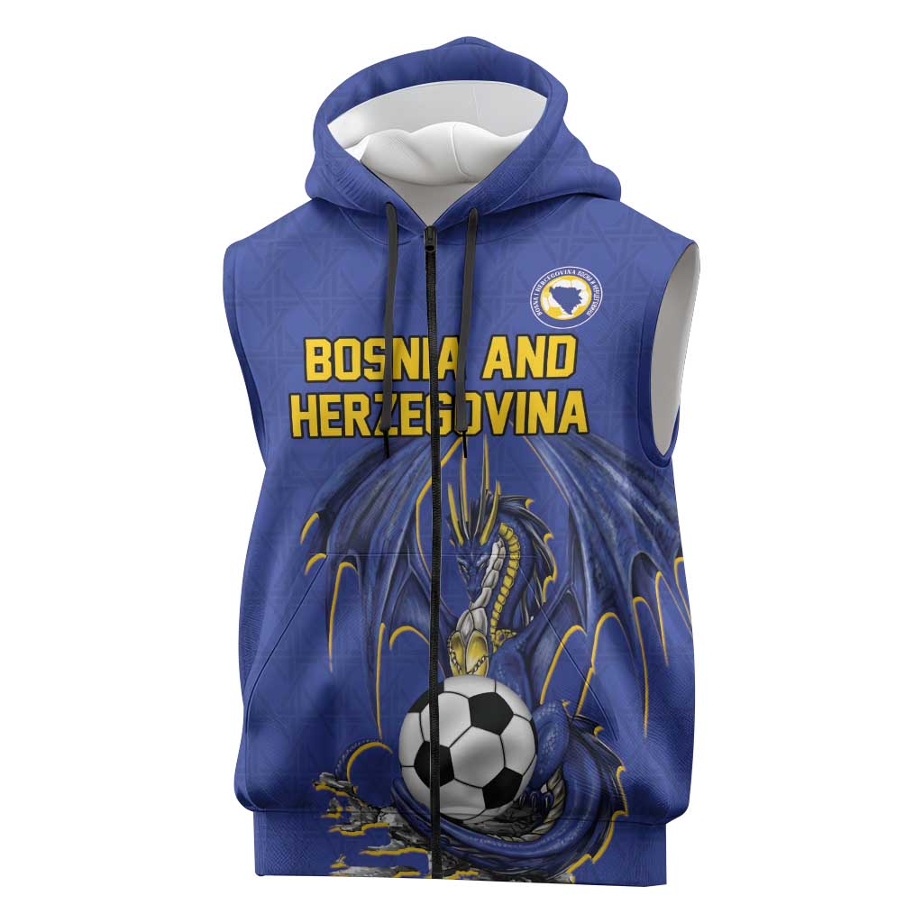 Custom Bosnia and Herzegovina Football 2026 Sleeveless Zip Hoodie Blue Dragon National Pride