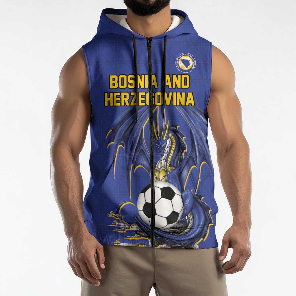 Custom Bosnia and Herzegovina Football 2026 Sleeveless Zip Hoodie Blue Dragon National Pride