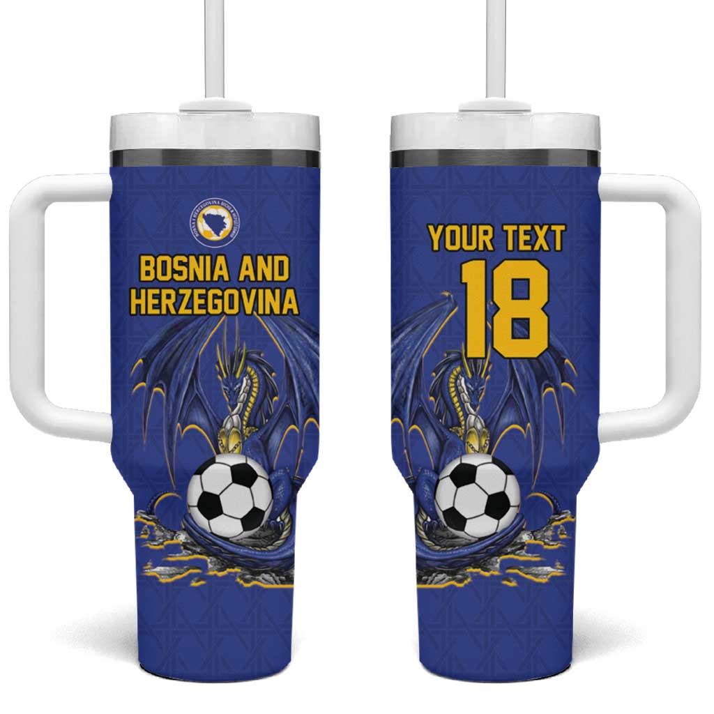 Custom Bosnia and Herzegovina Football 2026 Tumbler With Handle Blue Dragon National Pride