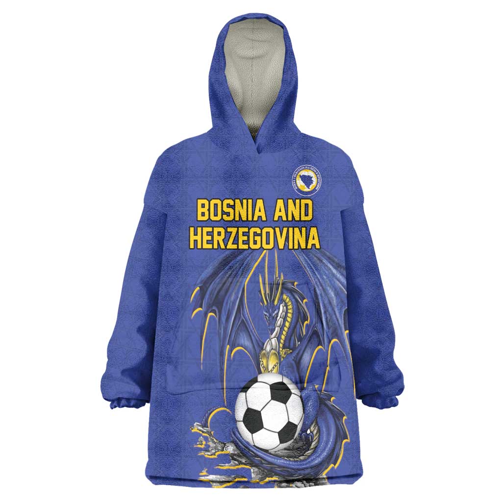 Custom Bosnia and Herzegovina Football 2026 Wearable Blanket Hoodie Blue Dragon National Pride