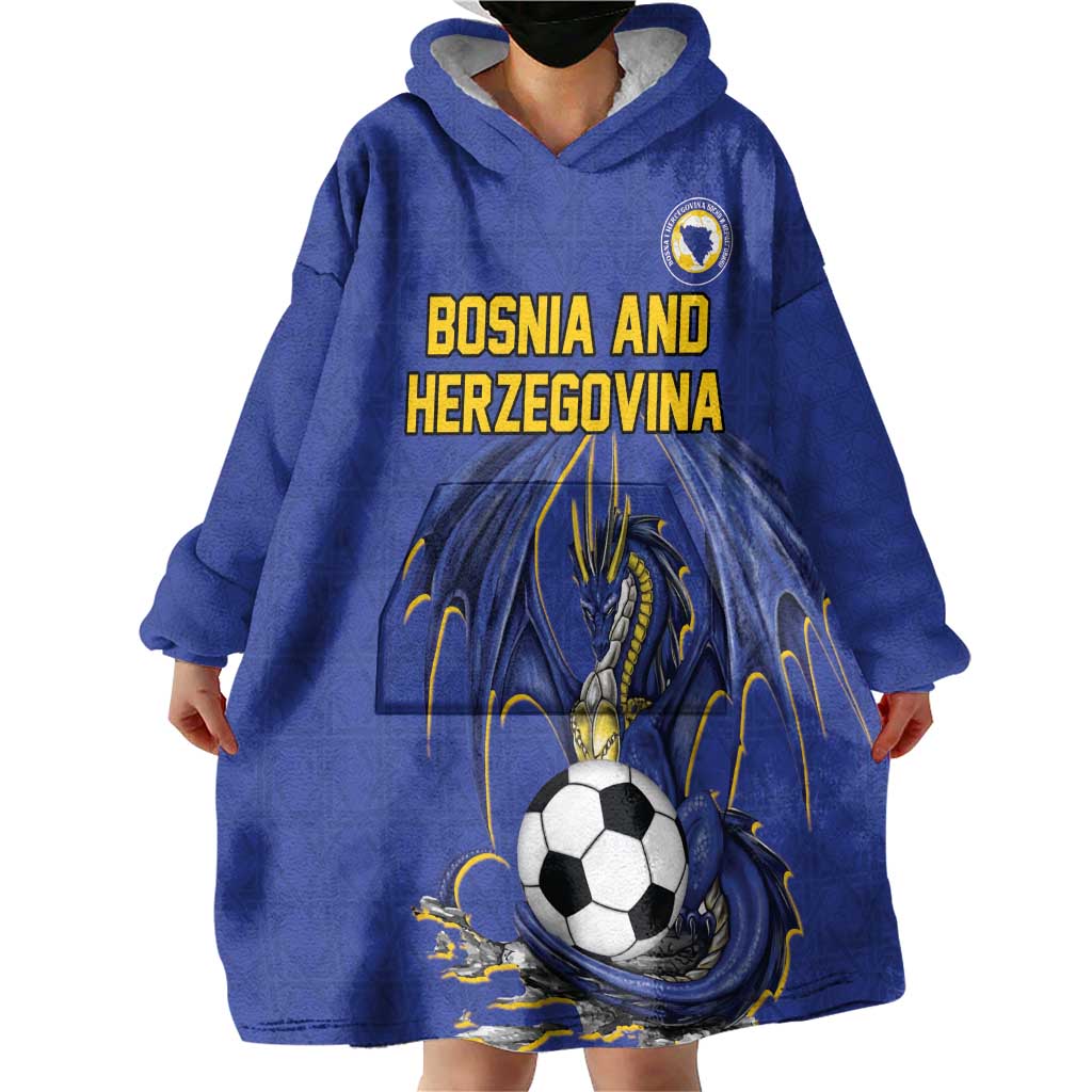 Custom Bosnia and Herzegovina Football 2026 Wearable Blanket Hoodie Blue Dragon National Pride