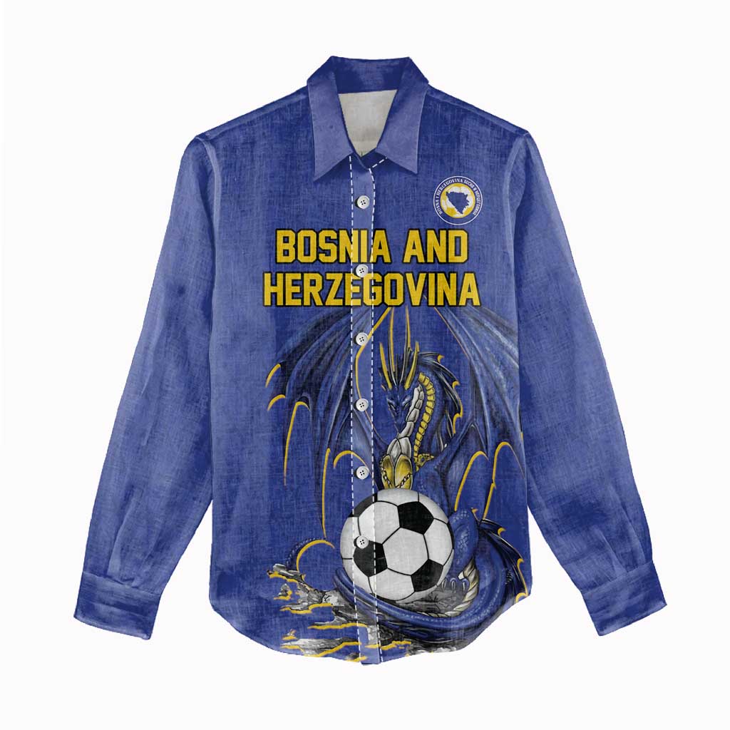Custom Bosnia and Herzegovina Football 2026 Women Casual Shirt Blue Dragon National Pride