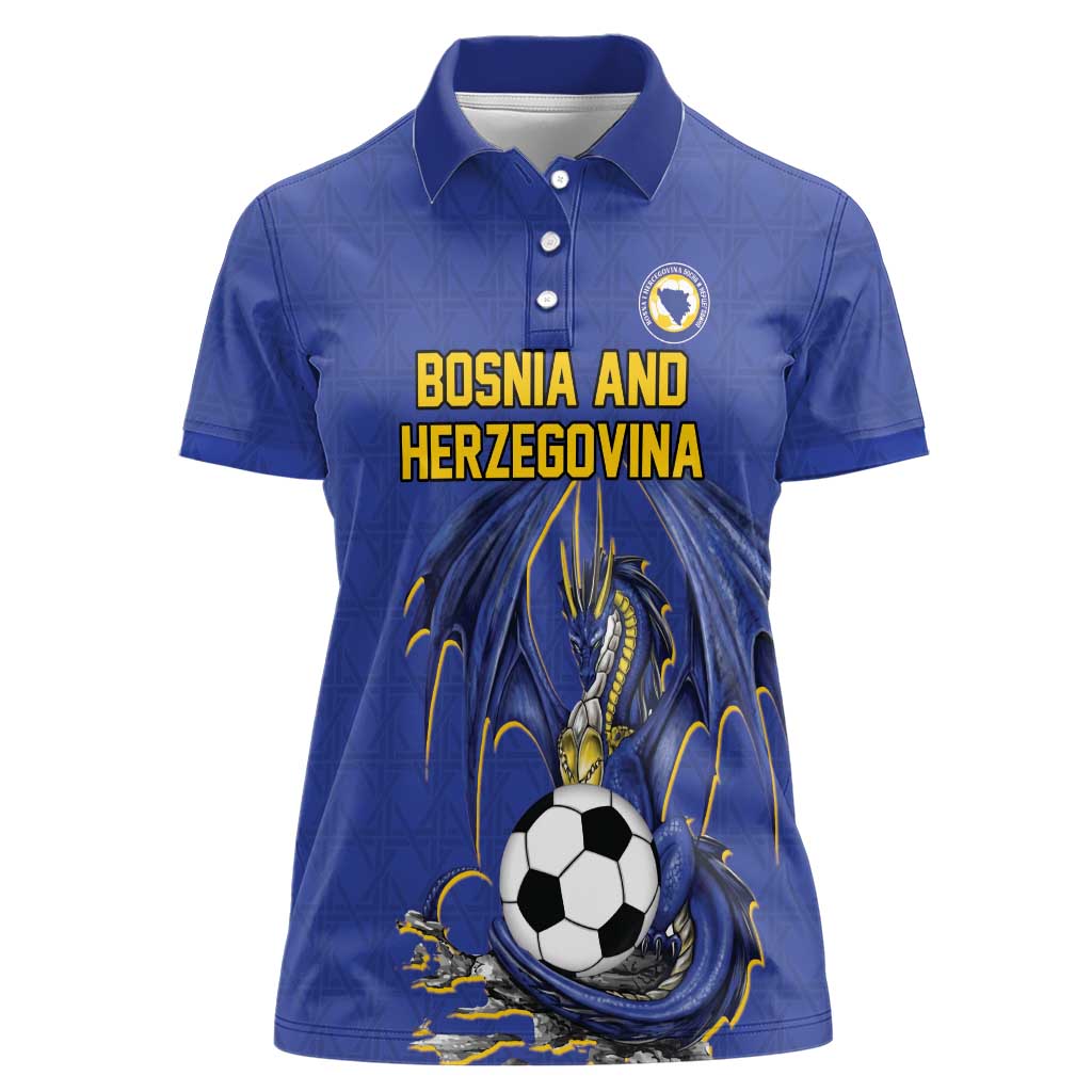Custom Bosnia and Herzegovina Football 2026 Women Polo Shirt Blue Dragon National Pride