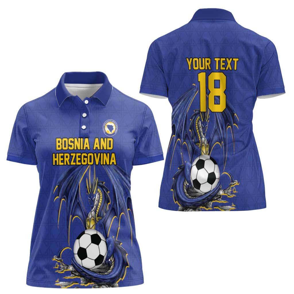 Custom Bosnia and Herzegovina Football 2026 Women Polo Shirt Blue Dragon National Pride