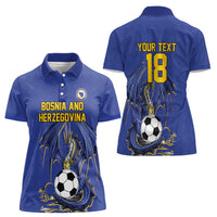 Custom Bosnia and Herzegovina Football 2026 Women Polo Shirt Blue Dragon National Pride