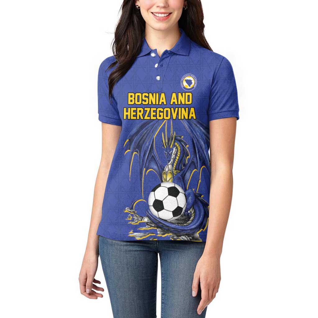 Custom Bosnia and Herzegovina Football 2026 Women Polo Shirt Blue Dragon National Pride