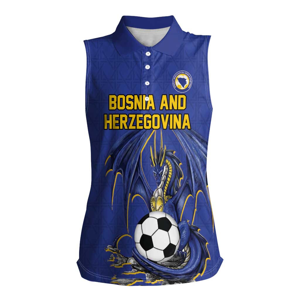 Custom Bosnia and Herzegovina Football 2026 Women Sleeveless Polo Shirt Blue Dragon National Pride