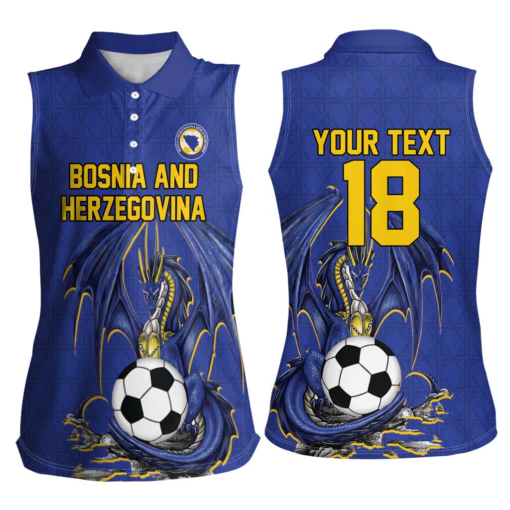 Custom Bosnia and Herzegovina Football 2026 Women Sleeveless Polo Shirt Blue Dragon National Pride