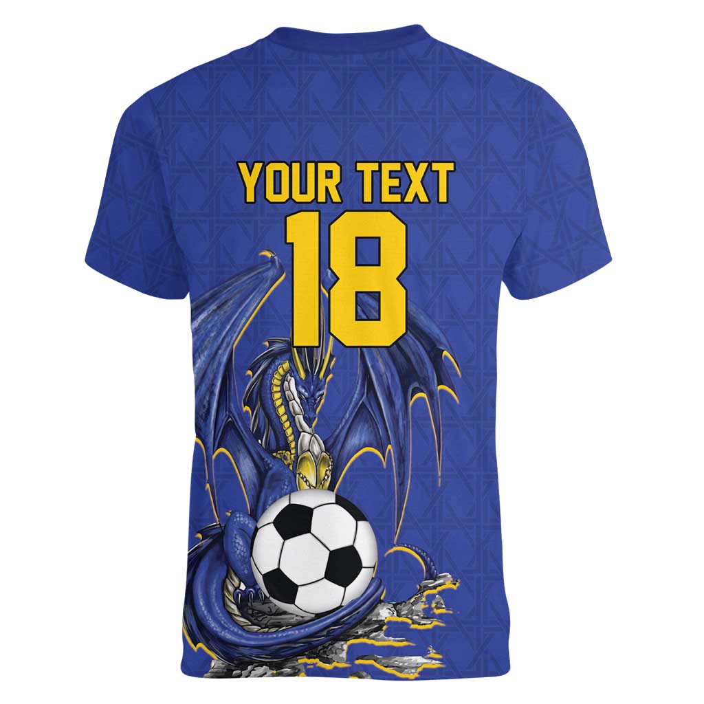 Custom Bosnia and Herzegovina Football 2026 Women V-Neck T-Shirt Blue Dragon National Pride