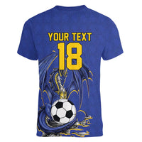 Custom Bosnia and Herzegovina Football 2026 Women V-Neck T-Shirt Blue Dragon National Pride