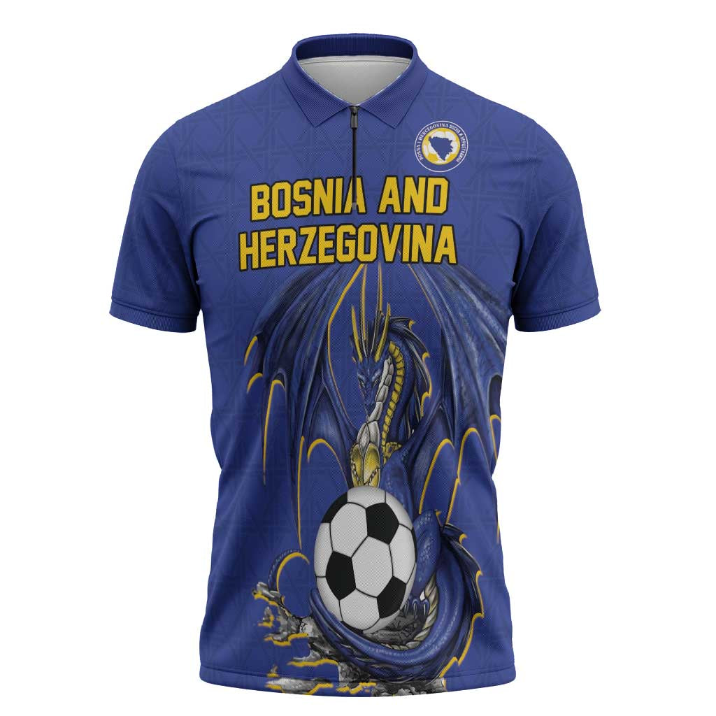 Custom Bosnia and Herzegovina Football 2026 Zipper Polo Shirt Blue Dragon National Pride