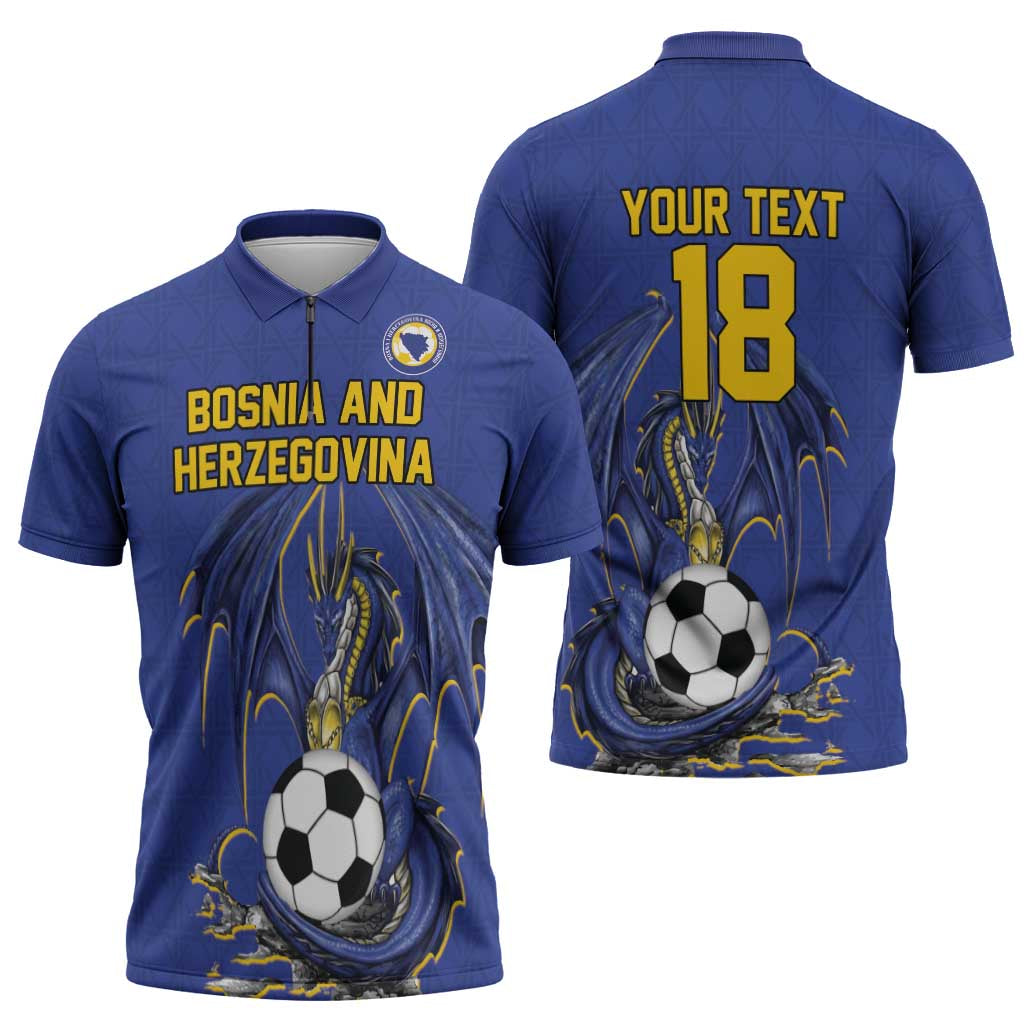 Custom Bosnia and Herzegovina Football 2026 Zipper Polo Shirt Blue Dragon National Pride