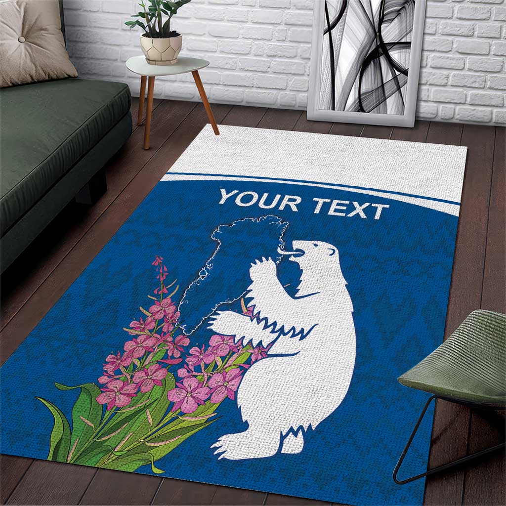 Personalized Greenland National Day Area Rug Polar Bear With Dwarf Fireweed