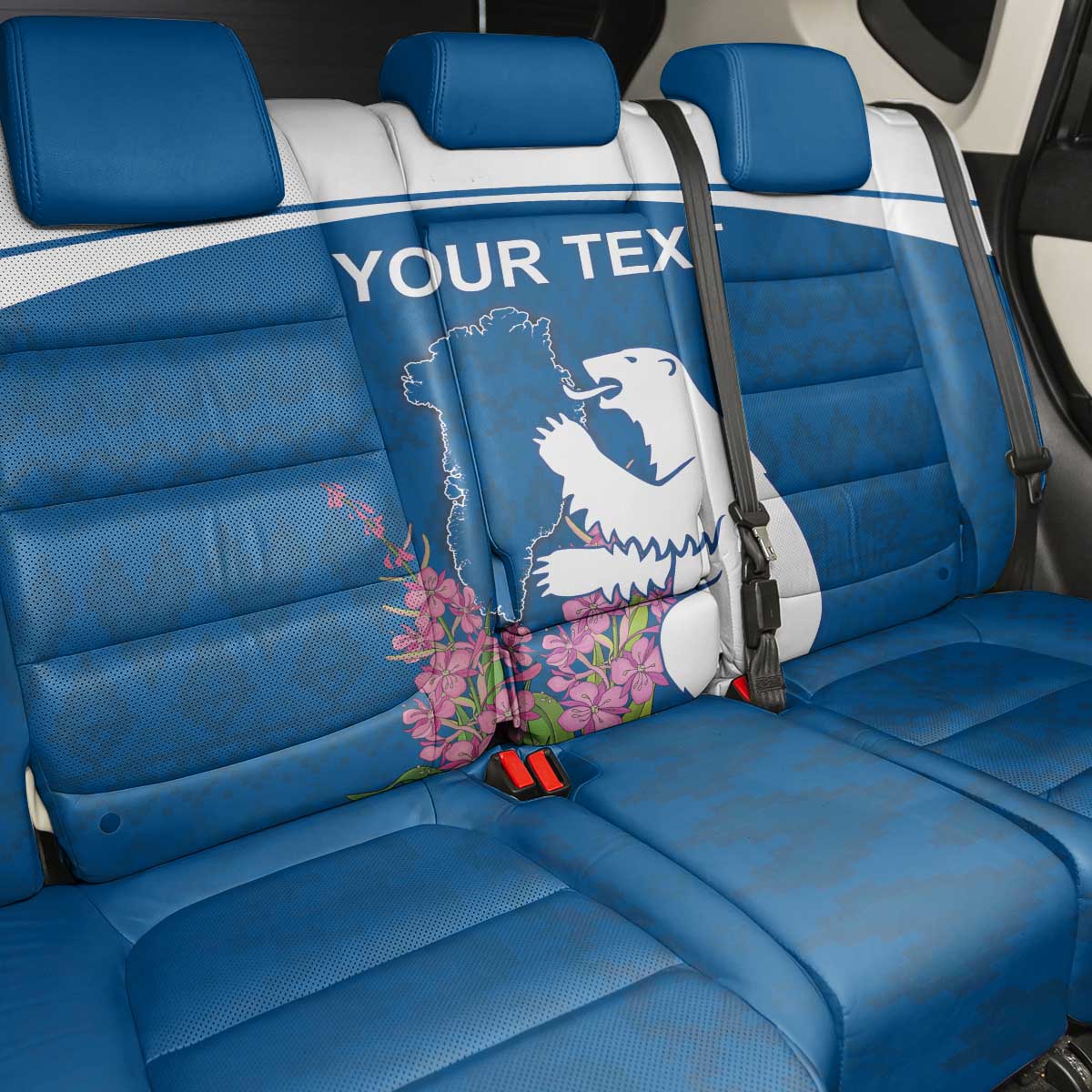 Personalized Greenland National Day Back Car Seat Cover Polar Bear With Dwarf Fireweed
