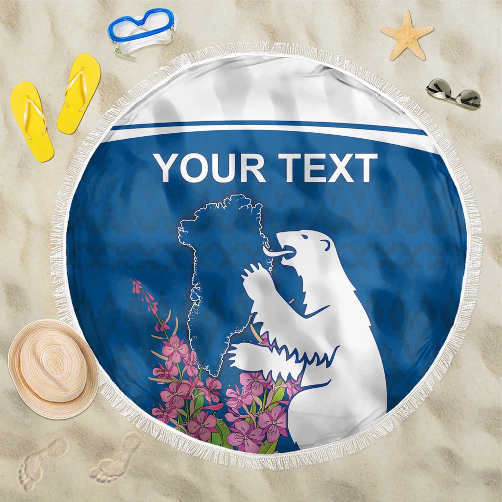 Personalized Greenland National Day Beach Blanket Polar Bear With Dwarf Fireweed
