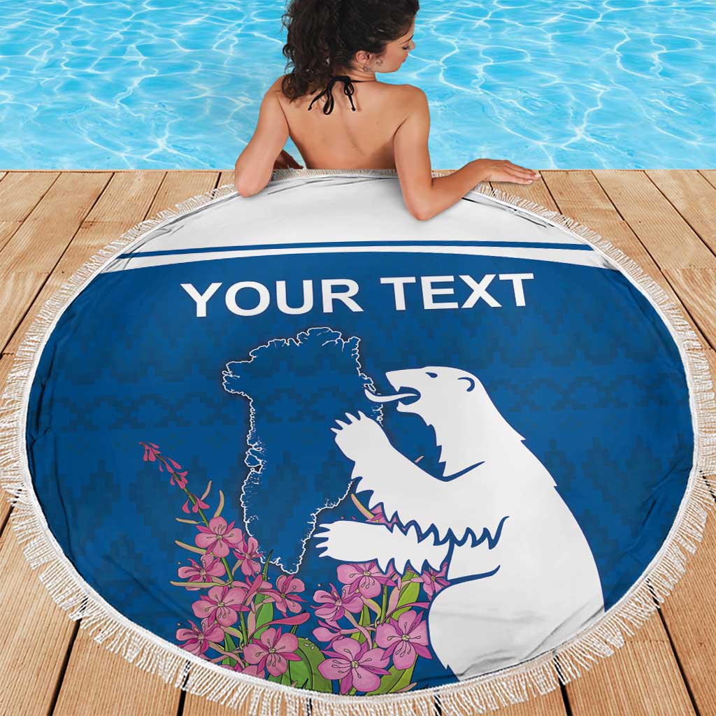 Personalized Greenland National Day Beach Blanket Polar Bear With Dwarf Fireweed