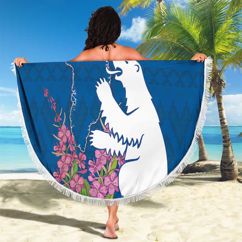 Personalized Greenland National Day Beach Blanket Polar Bear With Dwarf Fireweed