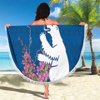 Personalized Greenland National Day Beach Blanket Polar Bear With Dwarf Fireweed