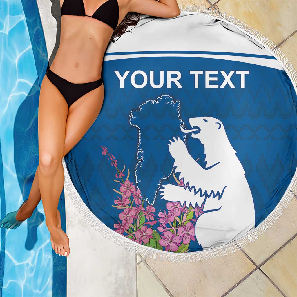 Personalized Greenland National Day Beach Blanket Polar Bear With Dwarf Fireweed