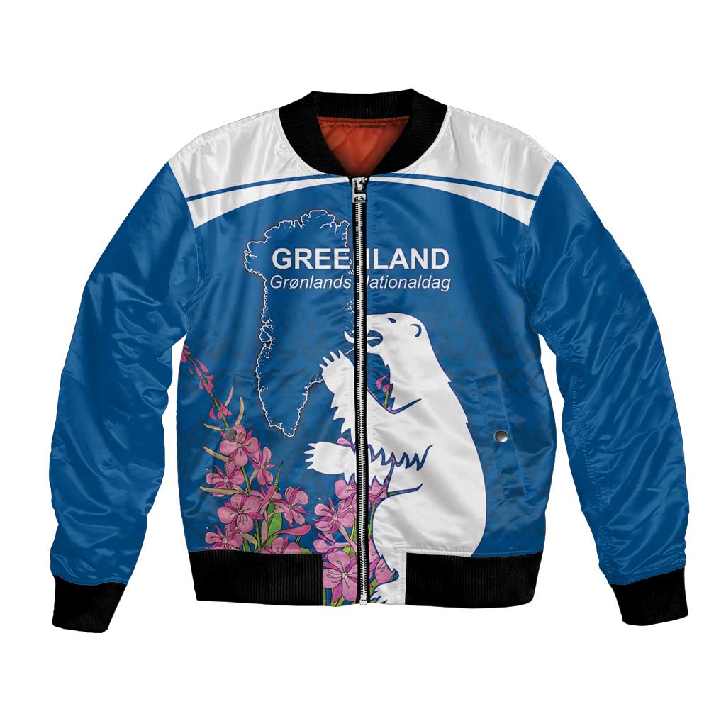 Personalized Greenland National Day Bomber Jacket Polar Bear With Dwarf Fireweed