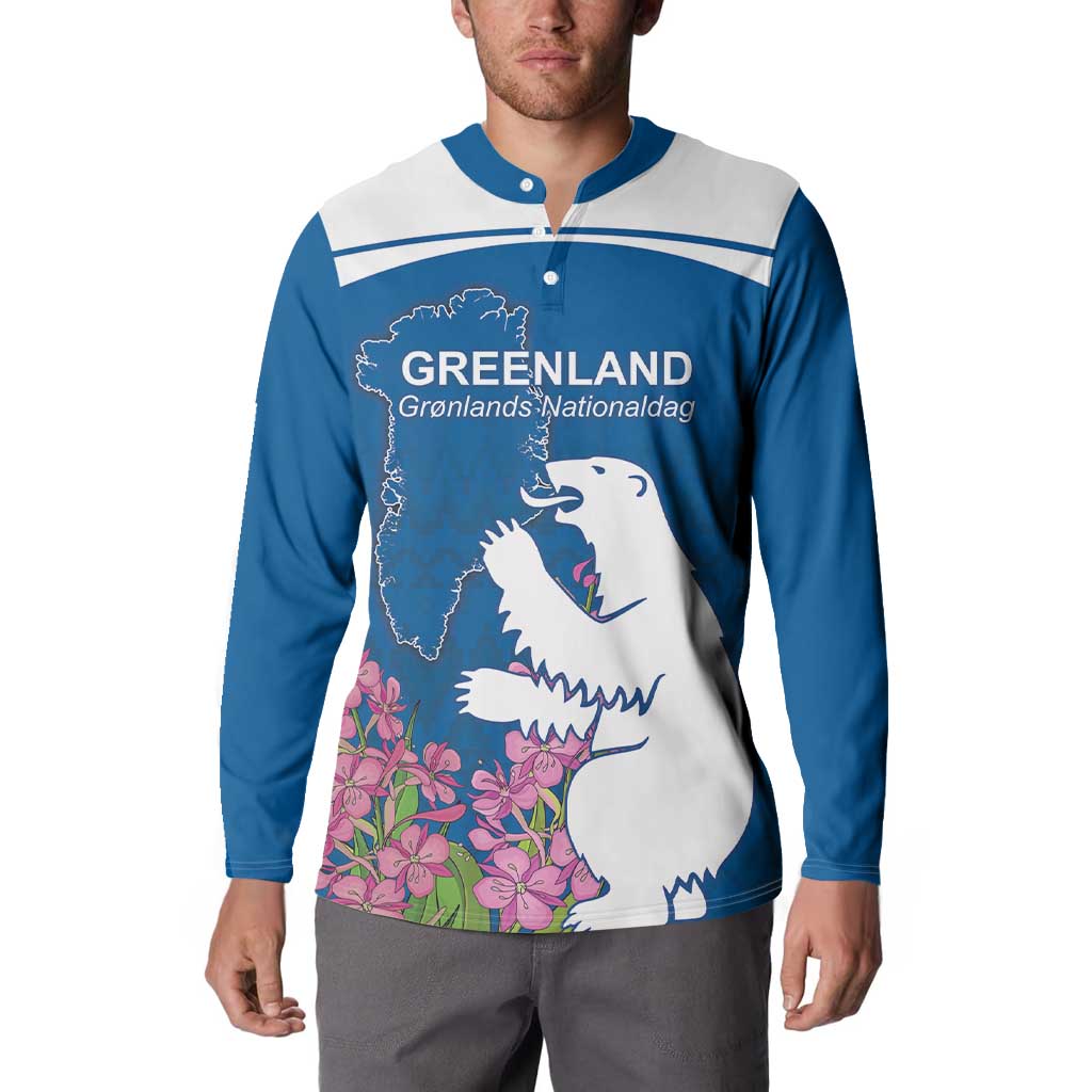 Personalized Greenland National Day Button Sweatshirt Polar Bear With Dwarf Fireweed