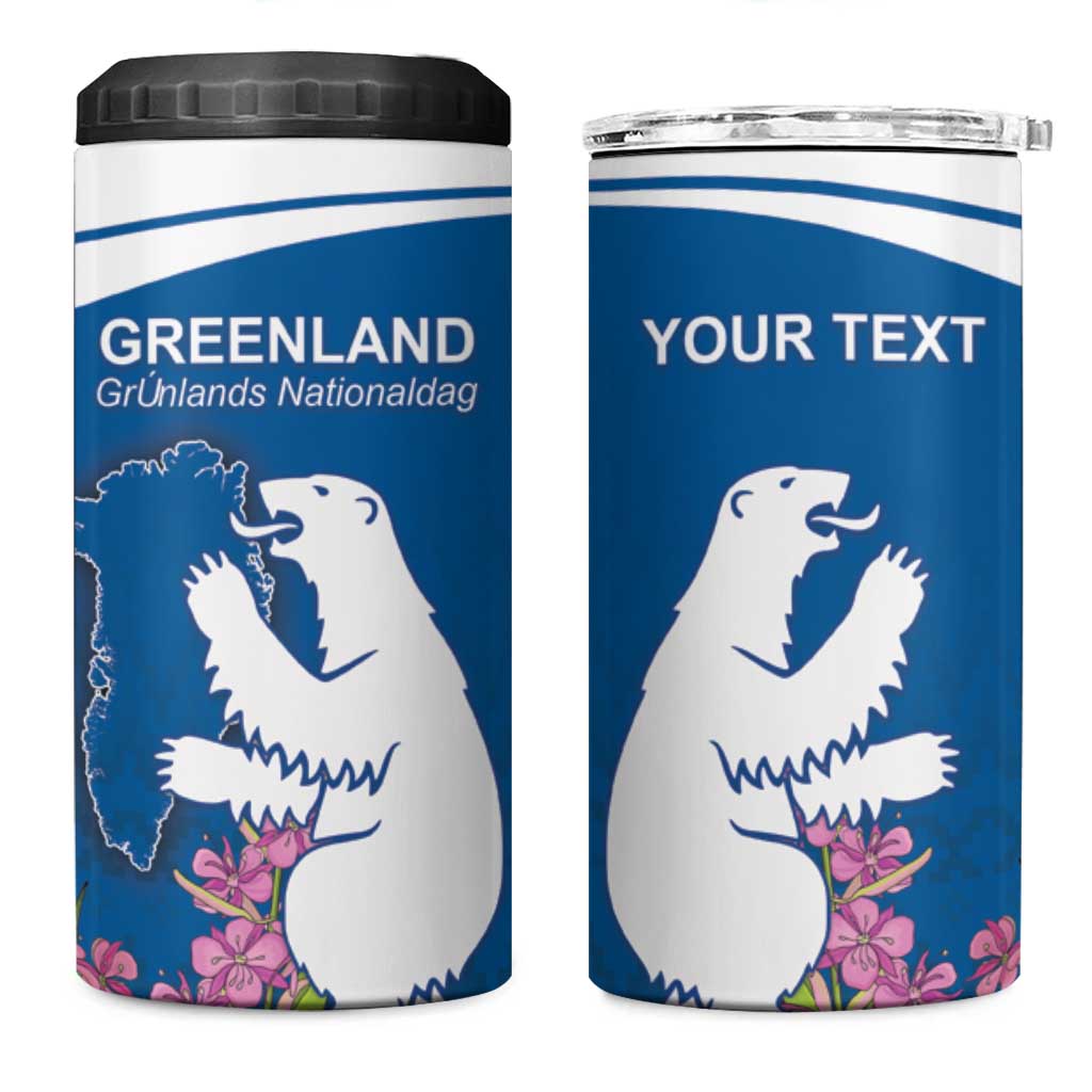 Personalized Greenland National Day 4 in 1 Can Cooler Tumbler Polar Bear With Dwarf Fireweed