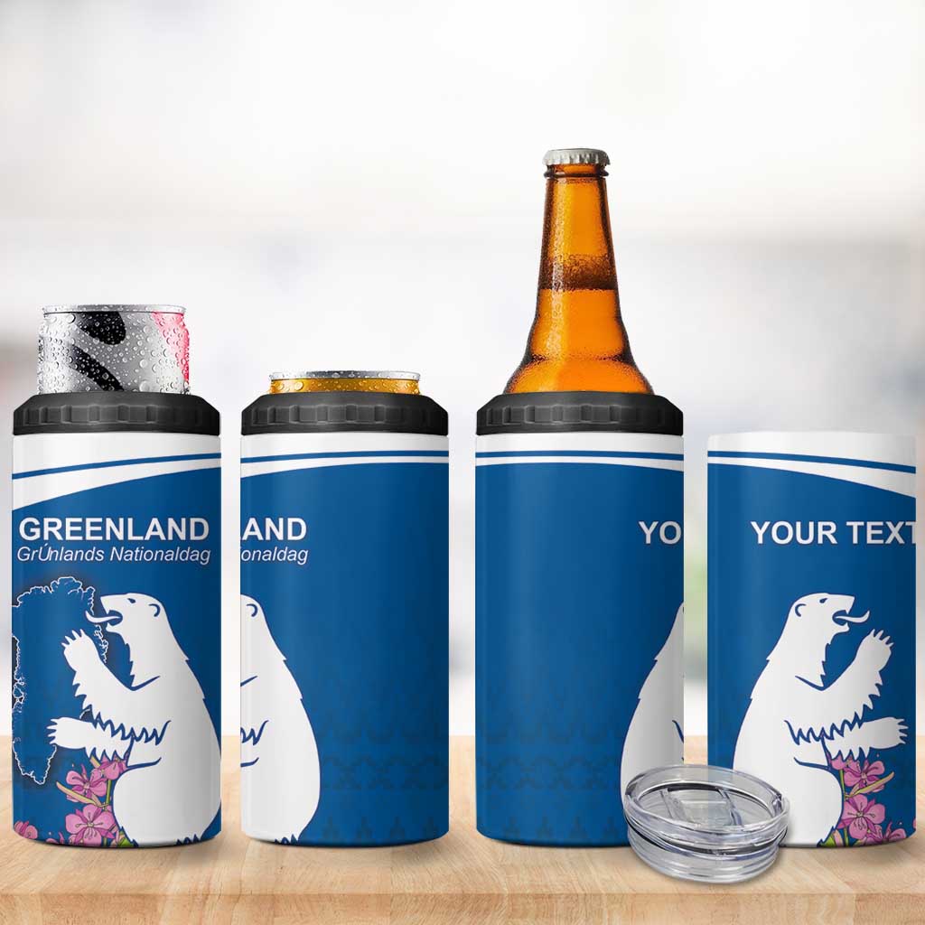 Personalized Greenland National Day 4 in 1 Can Cooler Tumbler Polar Bear With Dwarf Fireweed