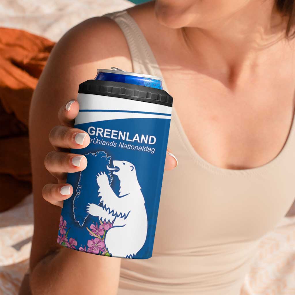 Personalized Greenland National Day 4 in 1 Can Cooler Tumbler Polar Bear With Dwarf Fireweed