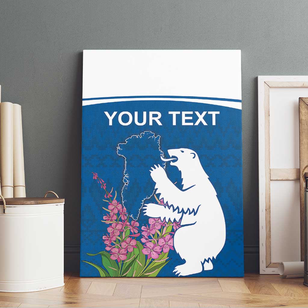 Personalized Greenland National Day Canvas Wall Art Polar Bear With Dwarf Fireweed