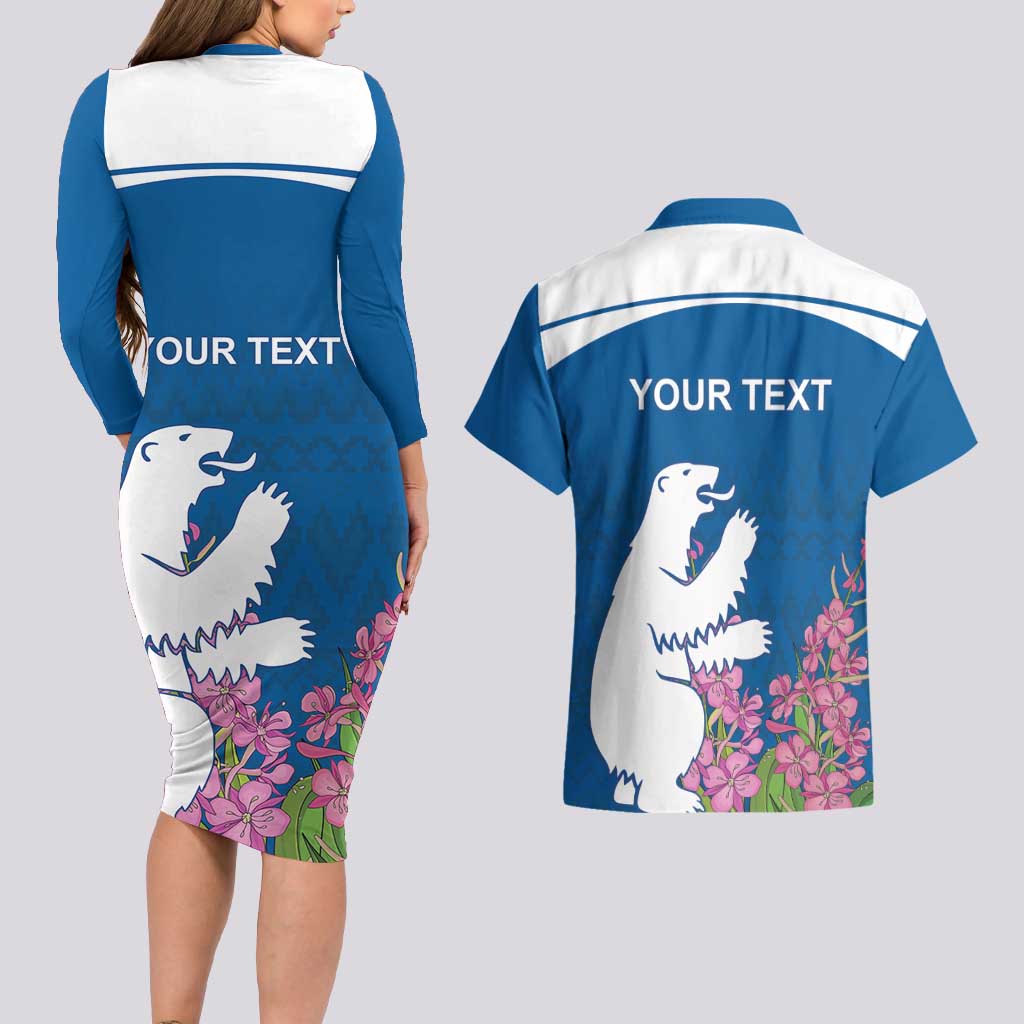 Personalized Greenland National Day Couples Matching Long Sleeve Bodycon Dress and Hawaiian Shirt Polar Bear With Dwarf Fireweed