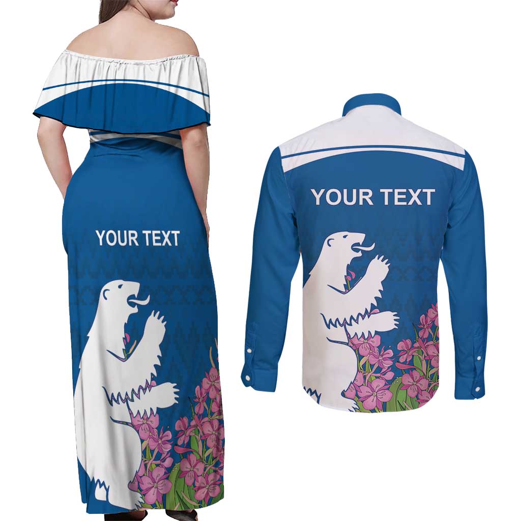 Personalized Greenland National Day Couples Matching Off Shoulder Maxi Dress and Long Sleeve Button Shirt Polar Bear With Dwarf Fireweed