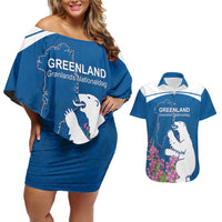 Personalized Greenland National Day Couples Matching Off Shoulder Short Dress and Hawaiian Shirt Polar Bear With Dwarf Fireweed