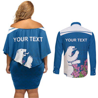 Personalized Greenland National Day Couples Matching Off Shoulder Short Dress and Long Sleeve Button Shirt Polar Bear With Dwarf Fireweed