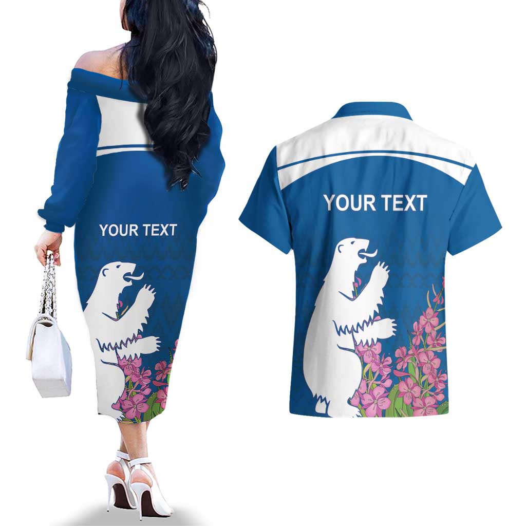 Personalized Greenland National Day Couples Matching Off The Shoulder Long Sleeve Dress and Hawaiian Shirt Polar Bear With Dwarf Fireweed