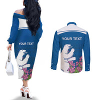 Personalized Greenland National Day Couples Matching Off The Shoulder Long Sleeve Dress and Long Sleeve Button Shirt Polar Bear With Dwarf Fireweed