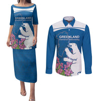 Personalized Greenland National Day Couples Matching Puletasi and Long Sleeve Button Shirt Polar Bear With Dwarf Fireweed