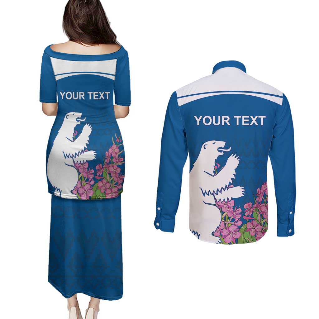 Personalized Greenland National Day Couples Matching Puletasi and Long Sleeve Button Shirt Polar Bear With Dwarf Fireweed