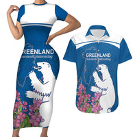 Personalized Greenland National Day Couples Matching Short Sleeve Bodycon Dress and Hawaiian Shirt Polar Bear With Dwarf Fireweed