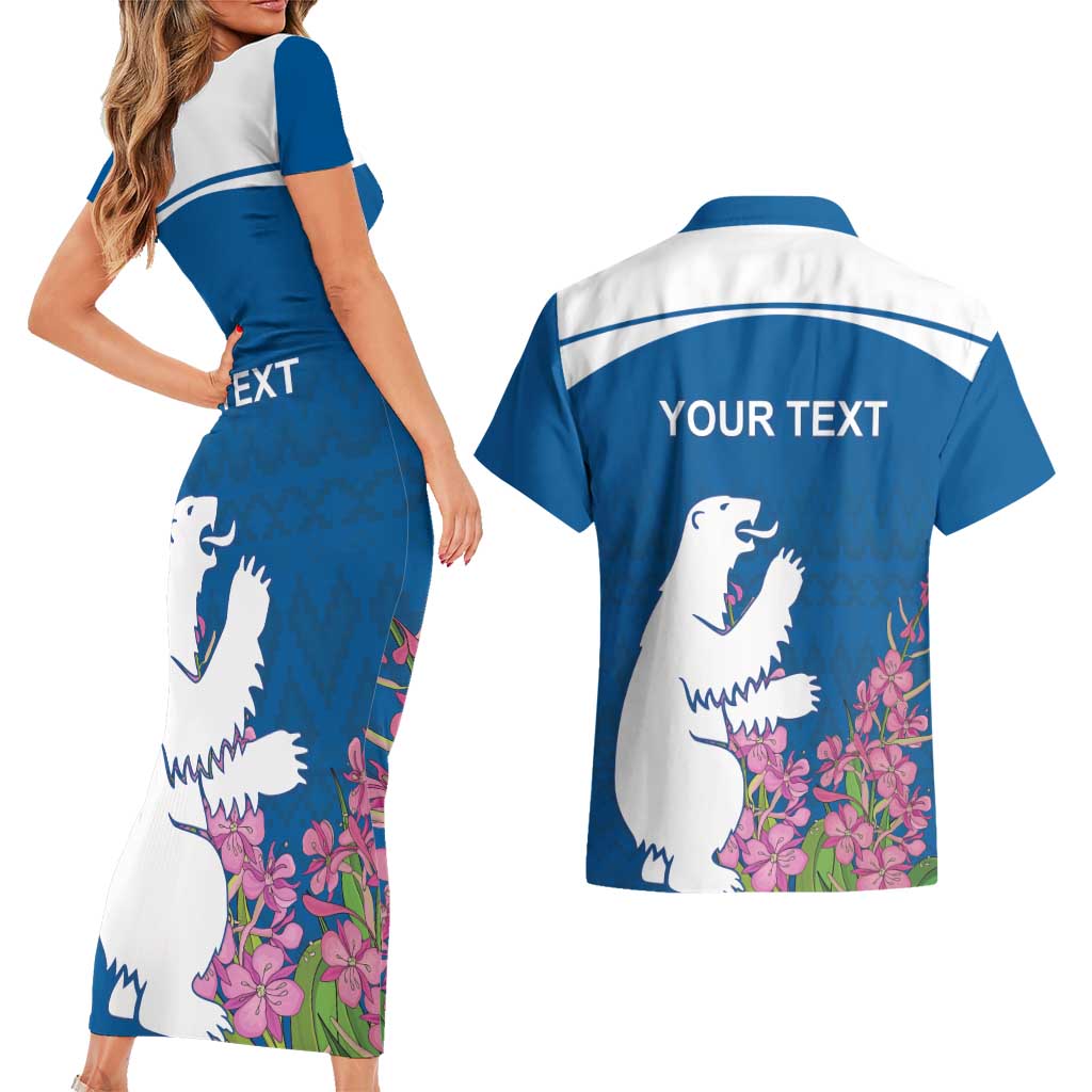Personalized Greenland National Day Couples Matching Short Sleeve Bodycon Dress and Hawaiian Shirt Polar Bear With Dwarf Fireweed