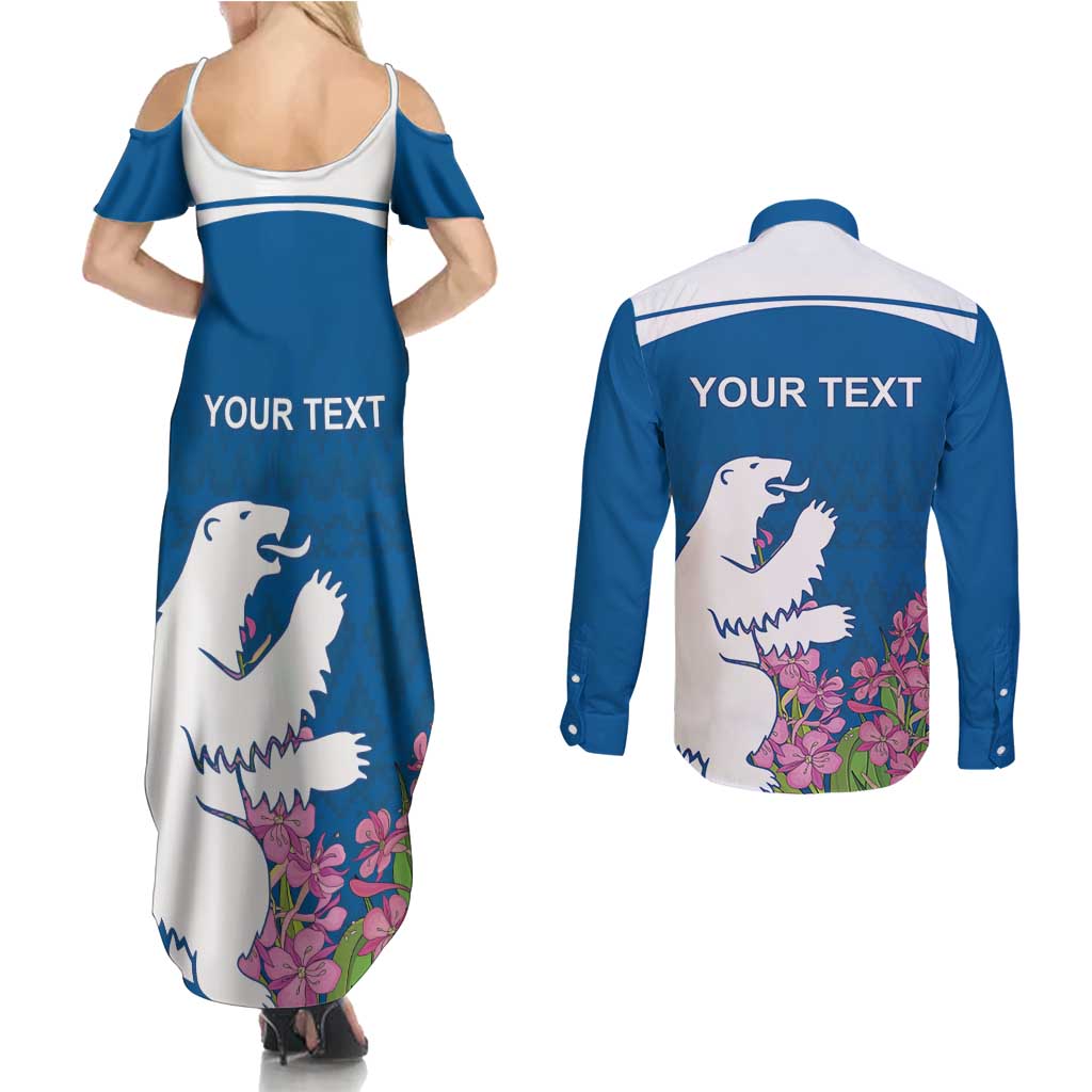 Personalized Greenland National Day Couples Matching Summer Maxi Dress and Long Sleeve Button Shirt Polar Bear With Dwarf Fireweed