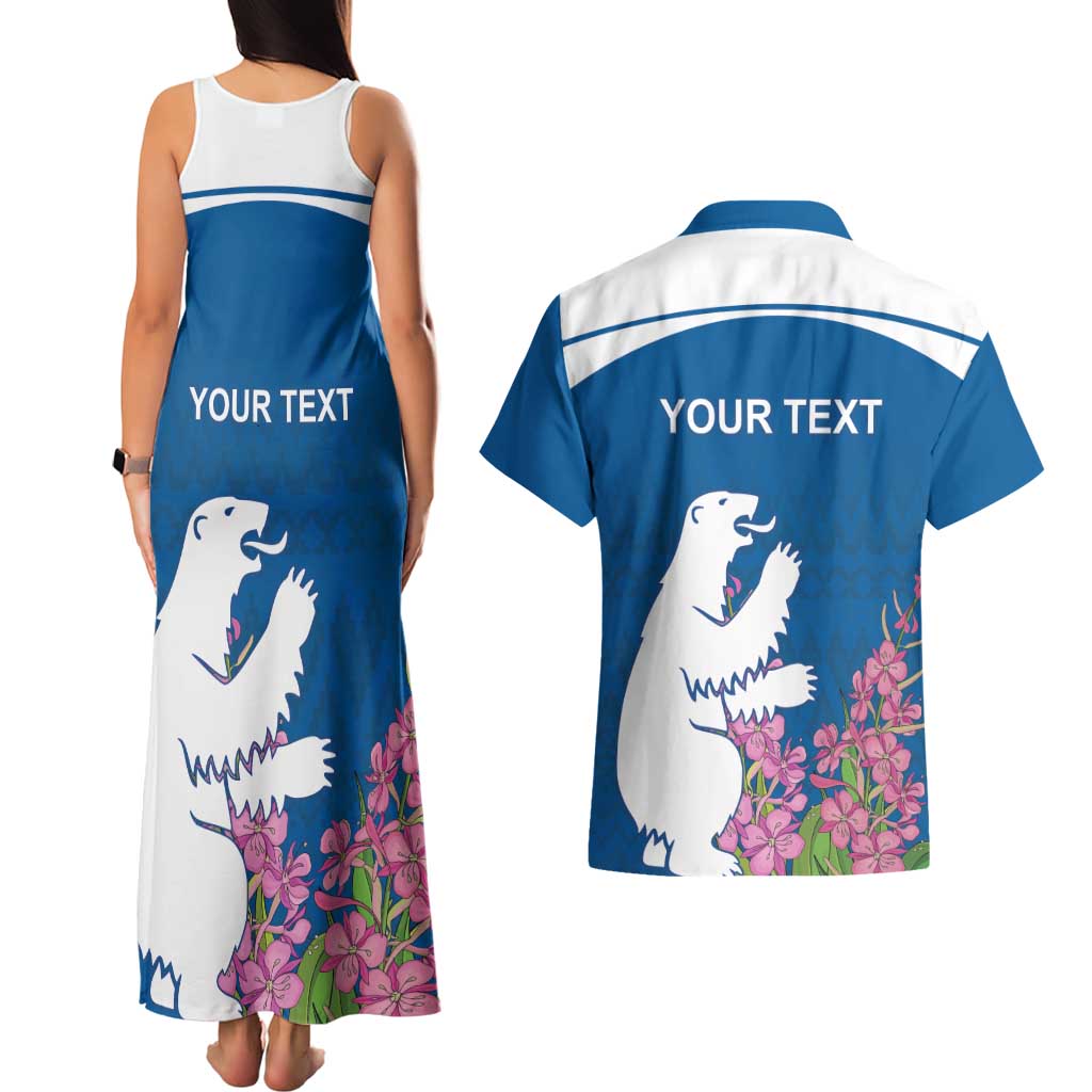 Personalized Greenland National Day Couples Matching Tank Maxi Dress and Hawaiian Shirt Polar Bear With Dwarf Fireweed