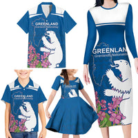 Personalized Greenland National Day Family Matching Long Sleeve Bodycon Dress and Hawaiian Shirt Polar Bear With Dwarf Fireweed