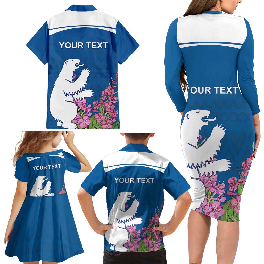 Personalized Greenland National Day Family Matching Long Sleeve Bodycon Dress and Hawaiian Shirt Polar Bear With Dwarf Fireweed