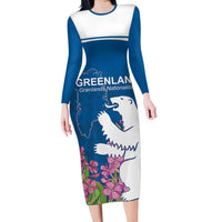 Personalized Greenland National Day Family Matching Long Sleeve Bodycon Dress and Hawaiian Shirt Polar Bear With Dwarf Fireweed