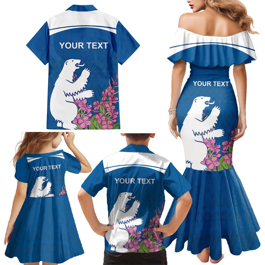 Personalized Greenland National Day Family Matching Mermaid Dress and Hawaiian Shirt Polar Bear With Dwarf Fireweed