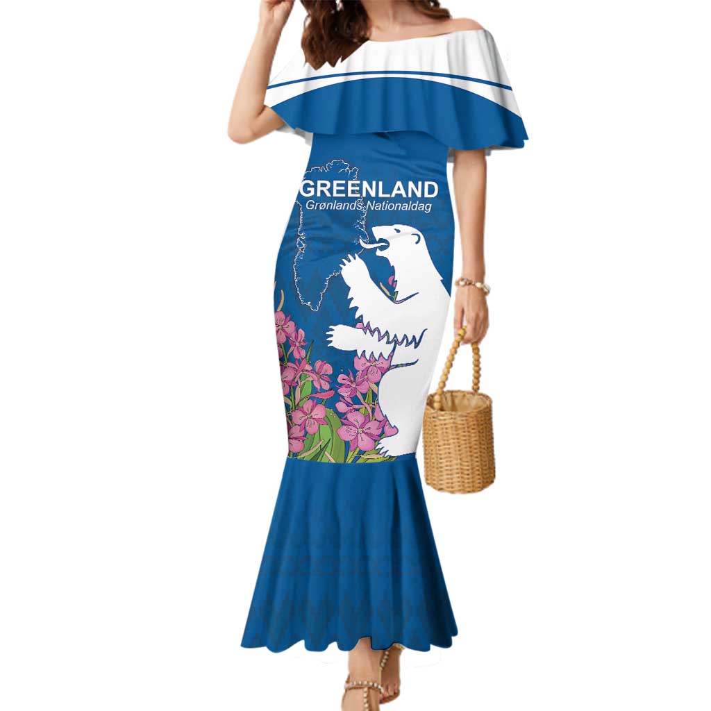 Personalized Greenland National Day Family Matching Mermaid Dress and Hawaiian Shirt Polar Bear With Dwarf Fireweed
