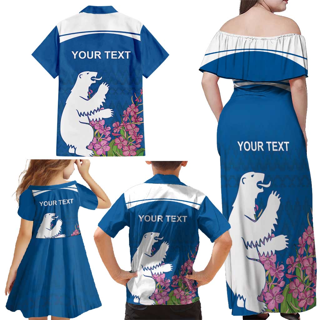 Personalized Greenland National Day Family Matching Off Shoulder Maxi Dress and Hawaiian Shirt Polar Bear With Dwarf Fireweed