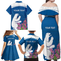 Personalized Greenland National Day Family Matching Off Shoulder Maxi Dress and Hawaiian Shirt Polar Bear With Dwarf Fireweed