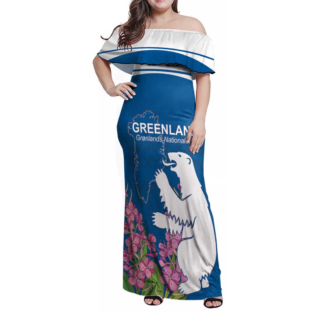 Personalized Greenland National Day Family Matching Off Shoulder Maxi Dress and Hawaiian Shirt Polar Bear With Dwarf Fireweed